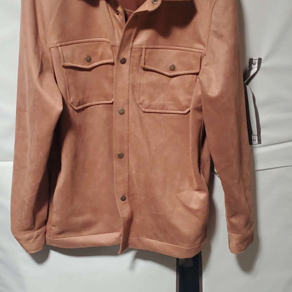 Frye Mens Faux Suede Snap Front Shirt Jacket Tan Camel Brown Large